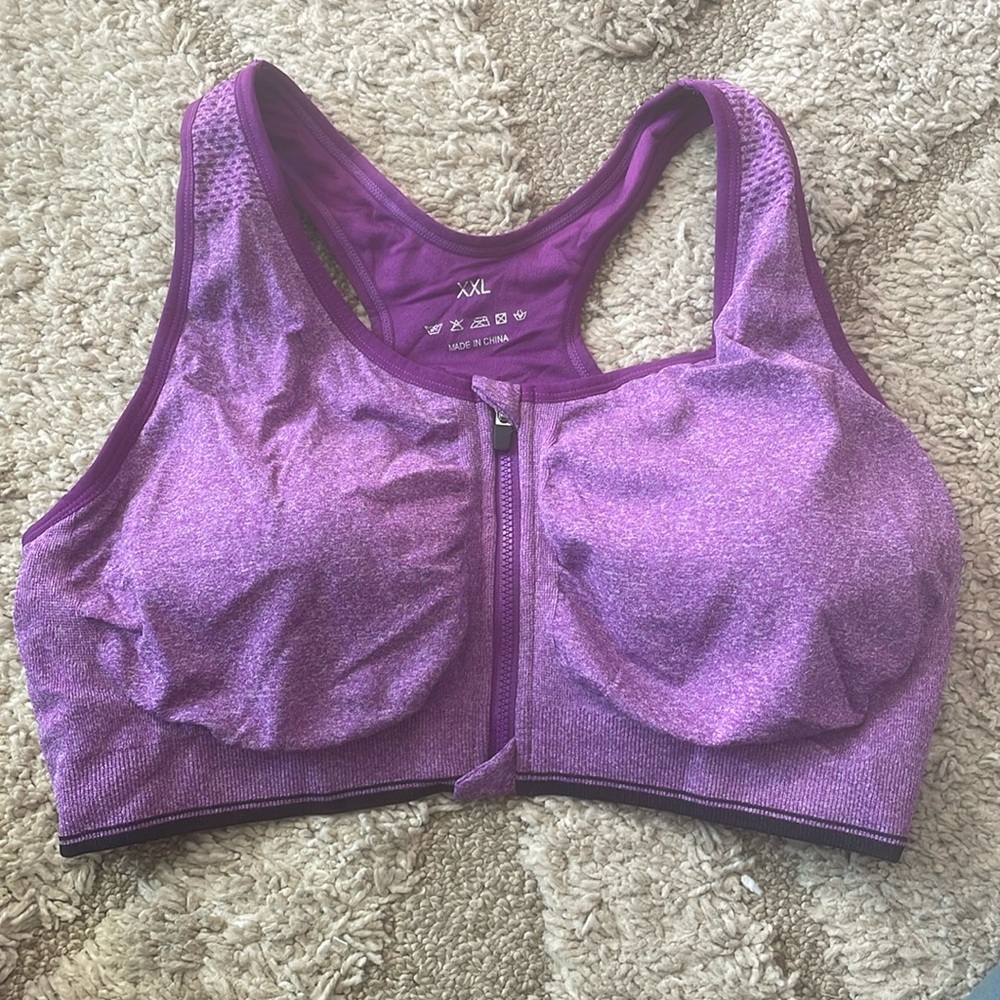 XXL Women's Zip Front Sports Bra Wireless Post-Surgery Active Yoga Sport…